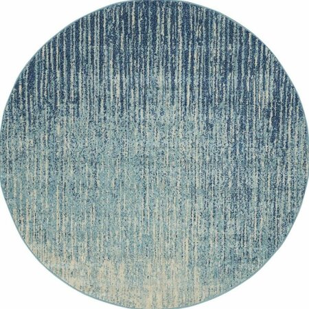 Homeroots 5 ft. Round Navy & Light Blue Abstract Area Rug 385285